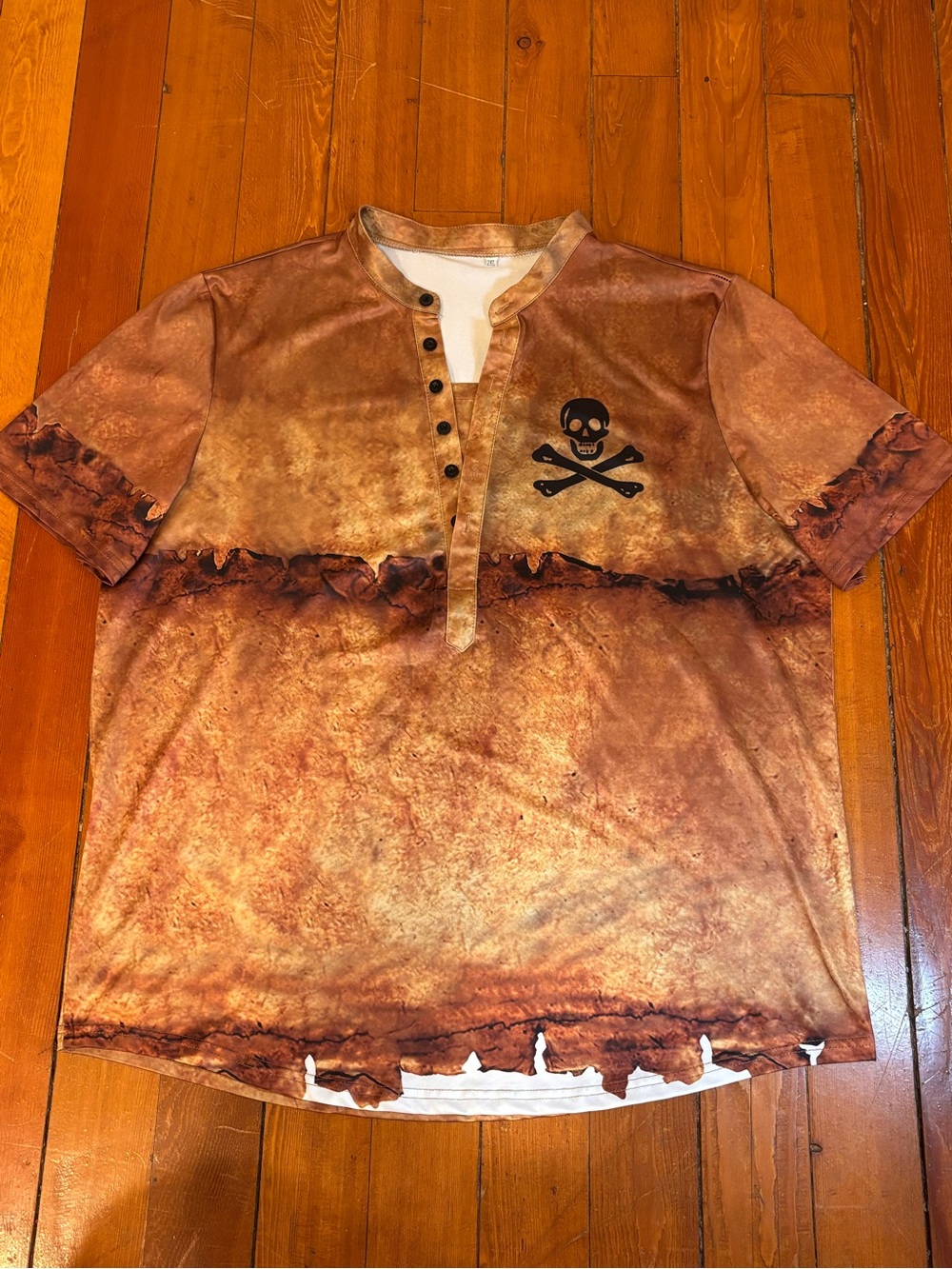 Men’s XL Pirate Costume Shirt Skull Crossbones Distressed Buccaneer Halloween